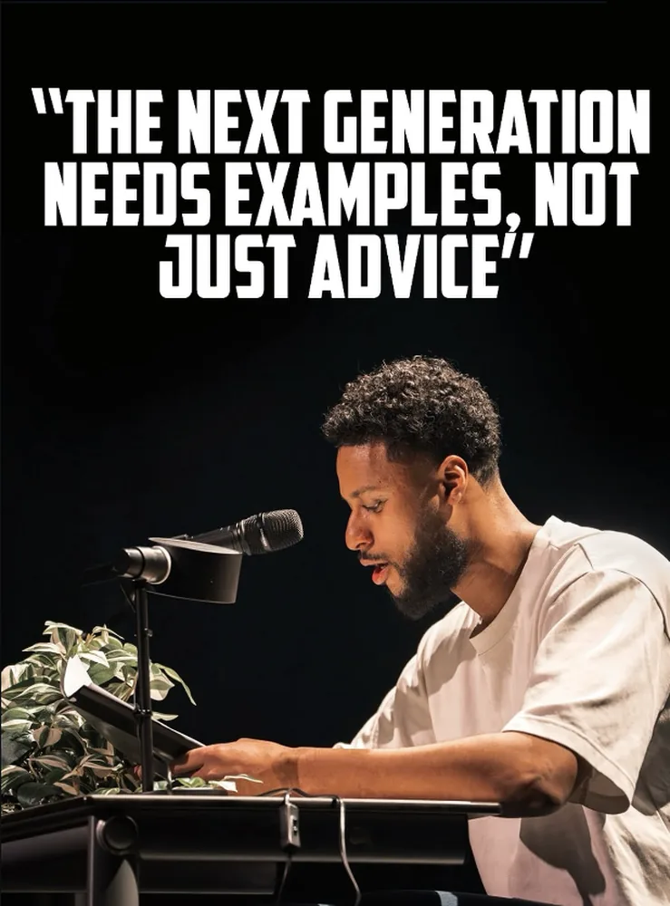 Poster met de uitspraak "The next generation needs examples, not just advice".